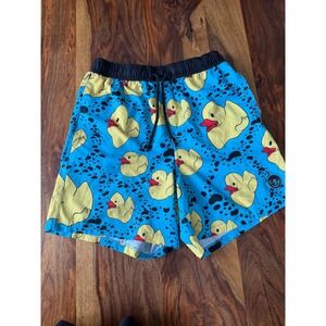 Neff Mens Large Blue Rubber Ducky Splatter Print Swim Trunks Board Shorts